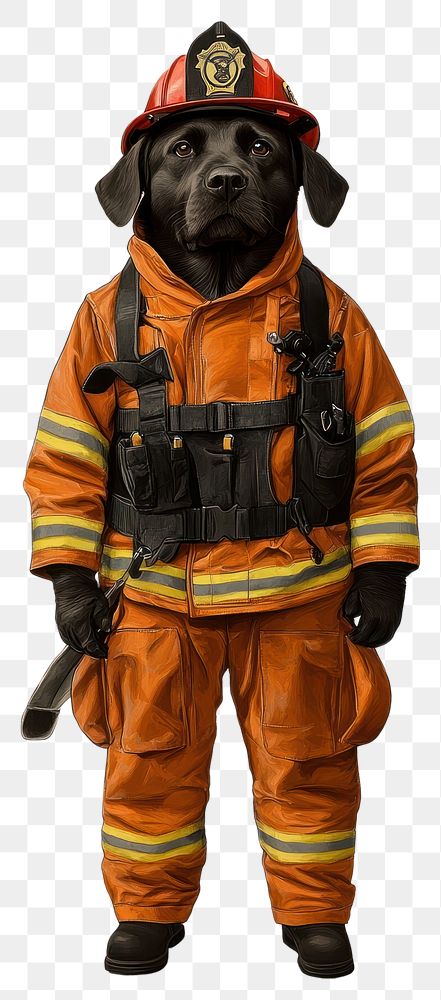 PNG Labrador Retriever costumes wearing Firefighter firefighter human illustration.