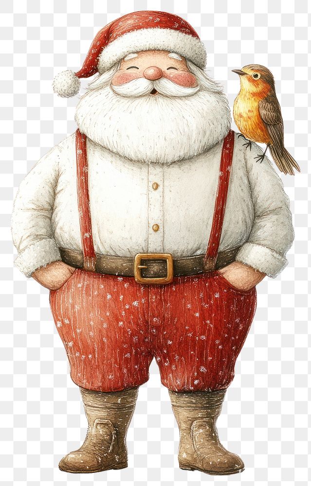 PNG A cute Santa Claus bird illustration suspenders.