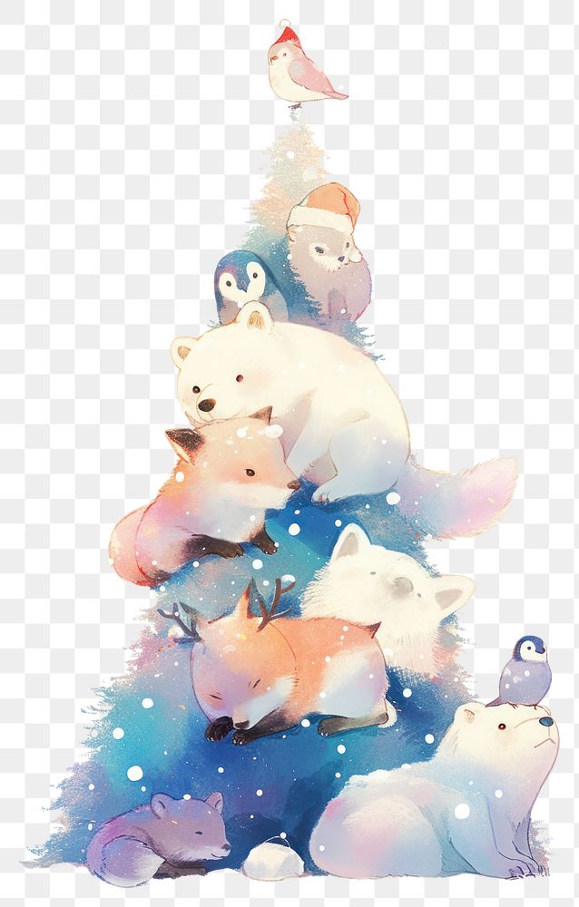 PNG Cute animals christmas illustration winter.