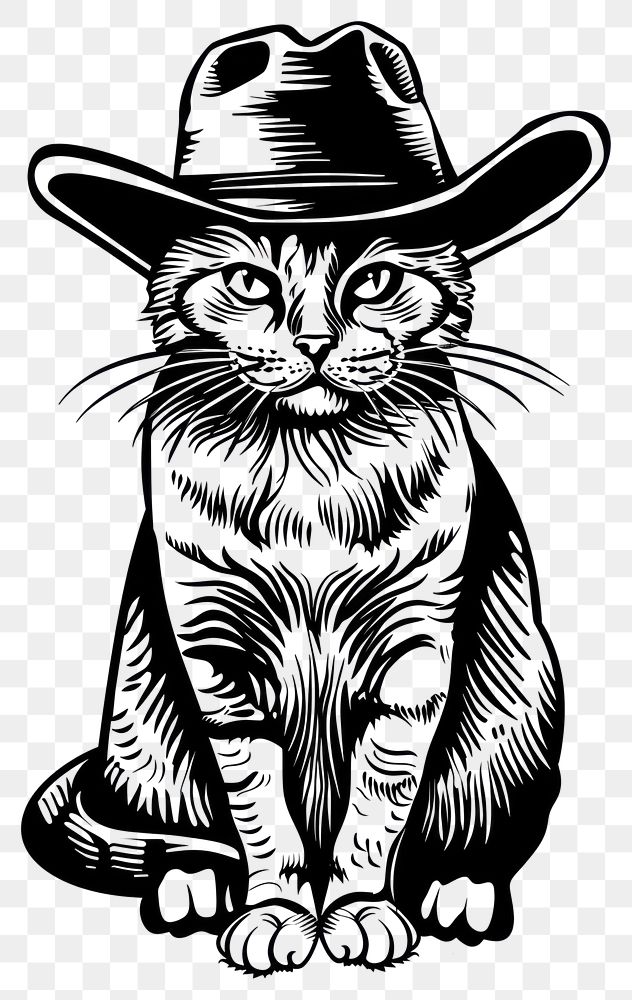 PNG Stylish cat wearing cowboy hat