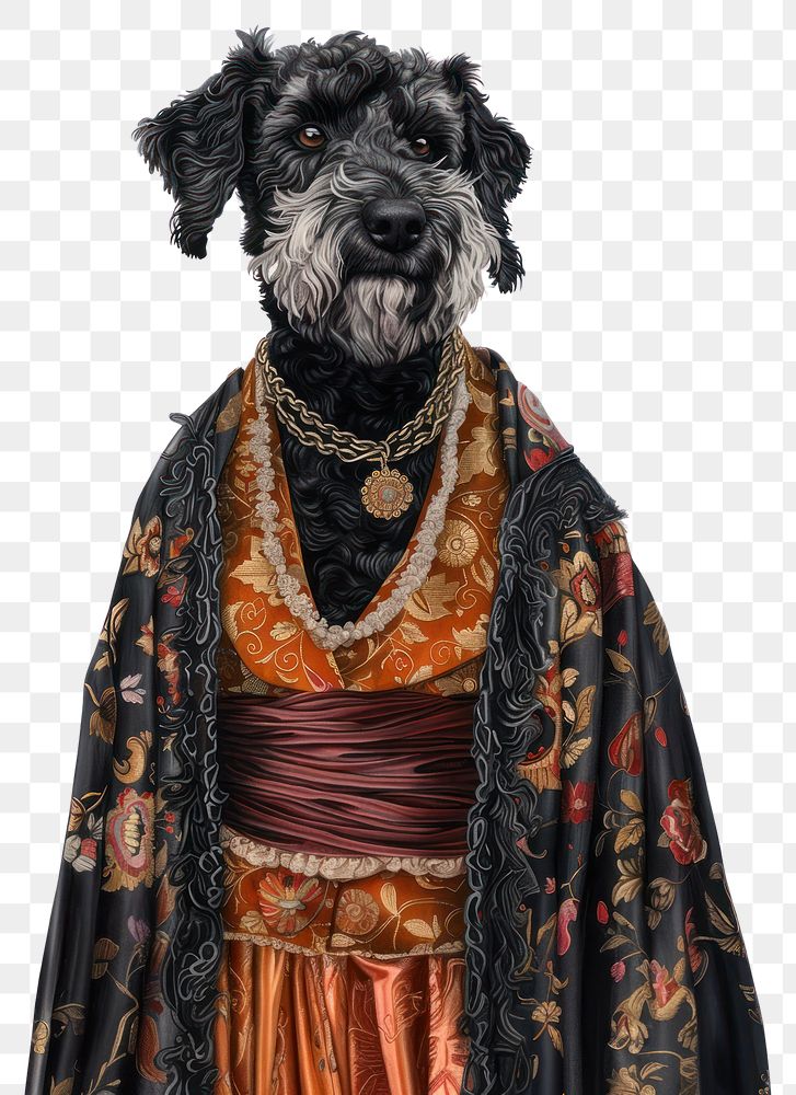 PNG Black Russian Terrier costumes wearing vintage villager fashion outfit portrait animal clothing.