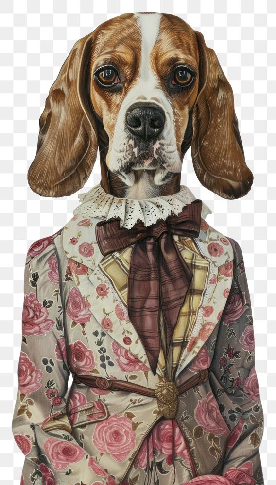 PNG Beagle costumes wearing vintage lady fashion outfit surrealism portrait animal canine.