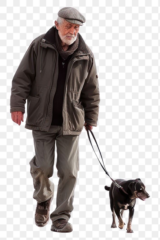 Old man walking a dog footwear animal mammal.