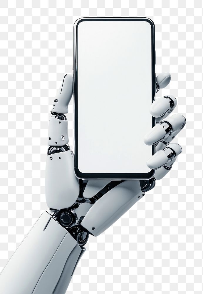 PNG Robot hand phone smartphone background.