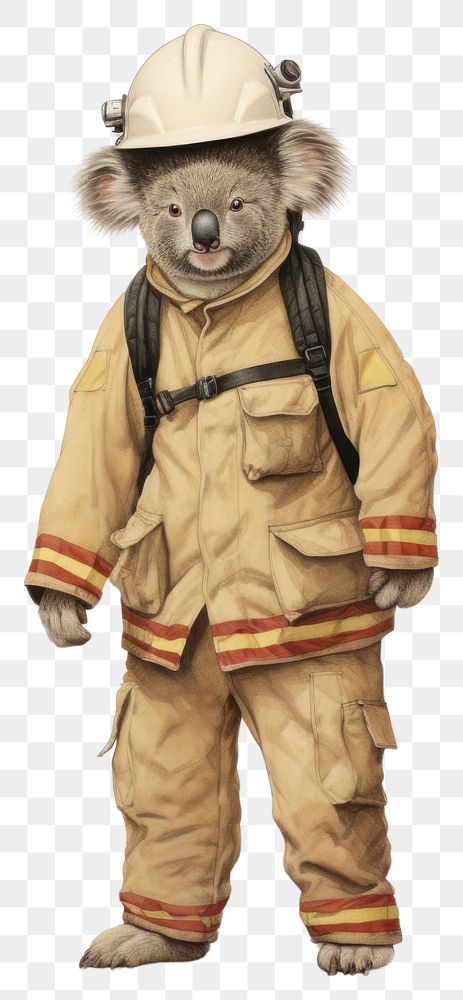 PNG Koala costumes wearing firefighter outfit animal human cute.