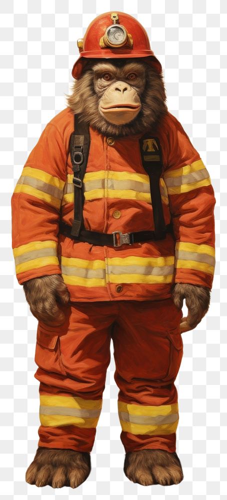 PNG Pgorilla costumes wearing firefighter outfit portrait painting helmet.