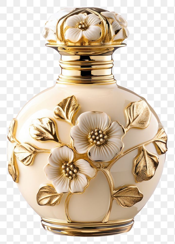 PNG A floral golden luxury perfume bottle decorative cosmetics fragrance.