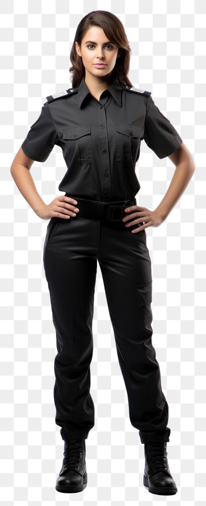 A security guard female adult white background. 