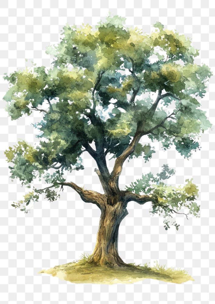 PNG  Green Oak tree art illustration watercolor.