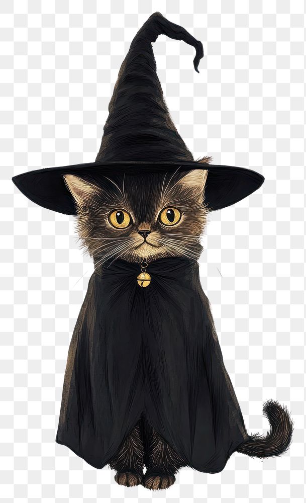 PNG A cat costumes wearing witch halloween theme animal human cute.