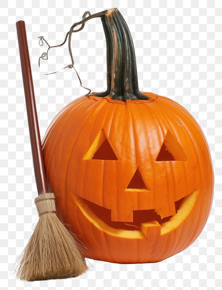 PNG Halloween pumpkin with broomstick