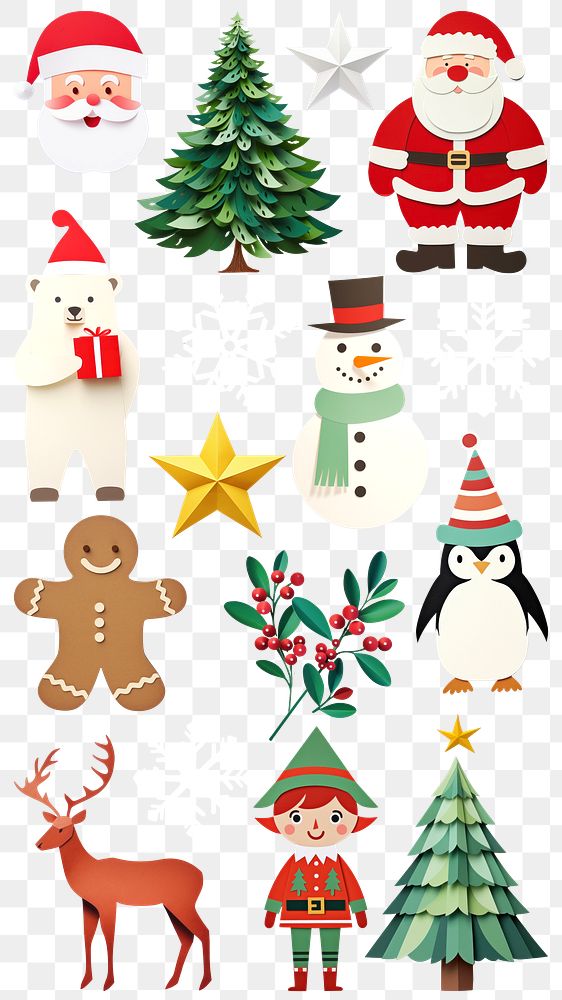 PNG Christmas paper cutout element set, transparent background