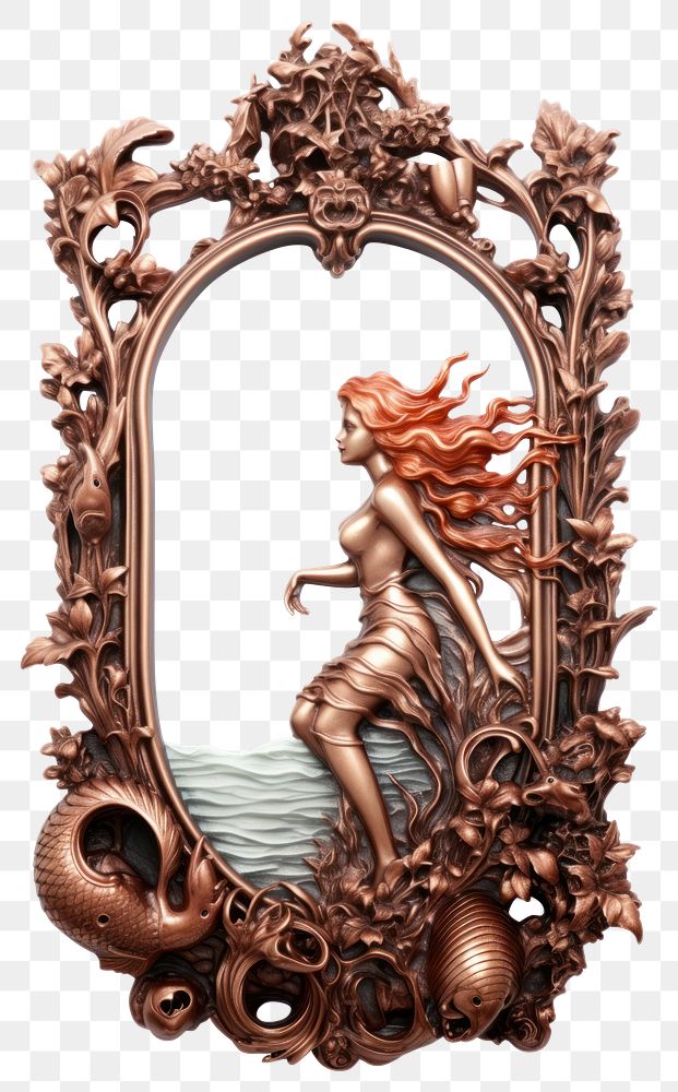 PNG Nouveau art of mermaids frame adult photo white background.