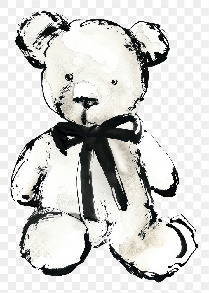 PNG Teddy bear illustration black white.