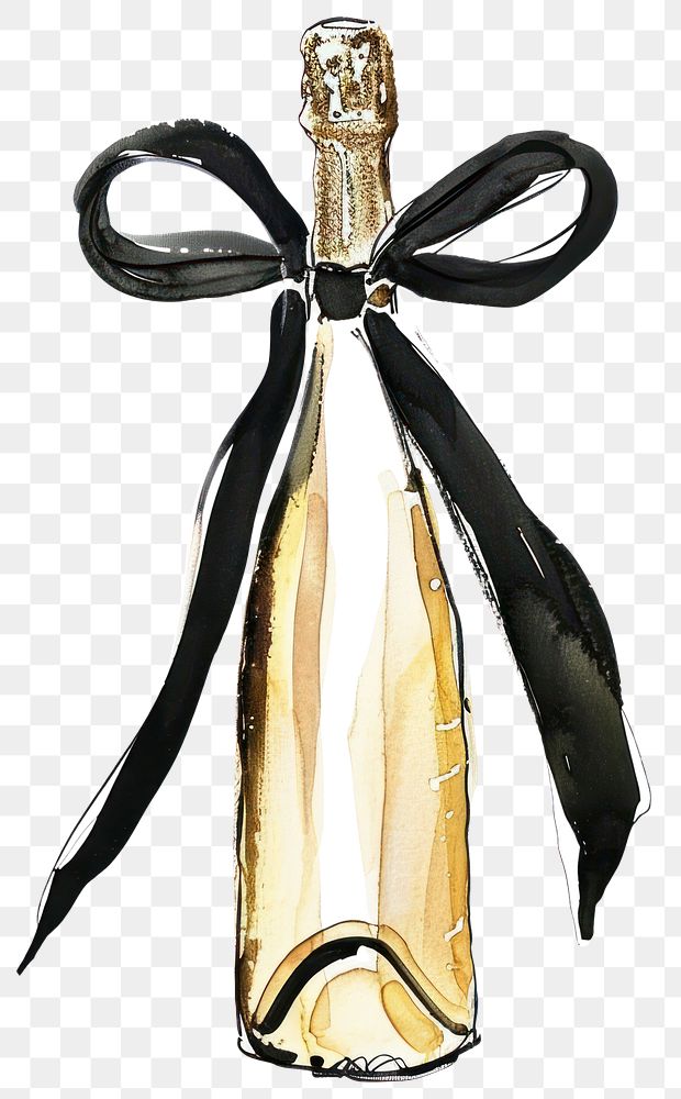 PNG Champagne illustration bottle ribbon.