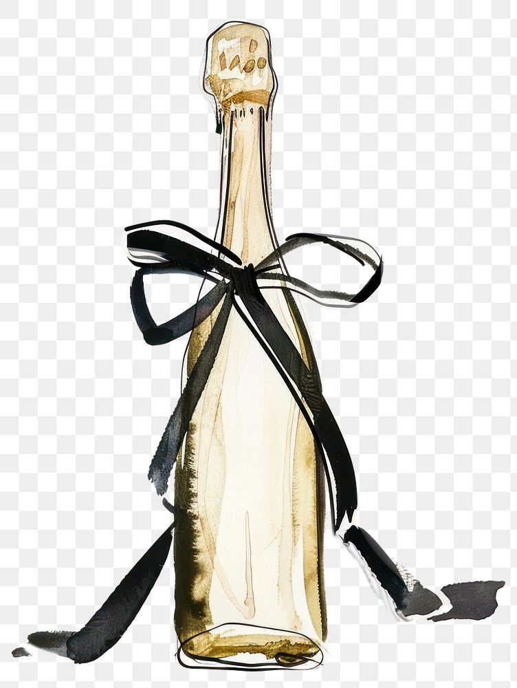 PNG Champagne illustration bottle ribbon.