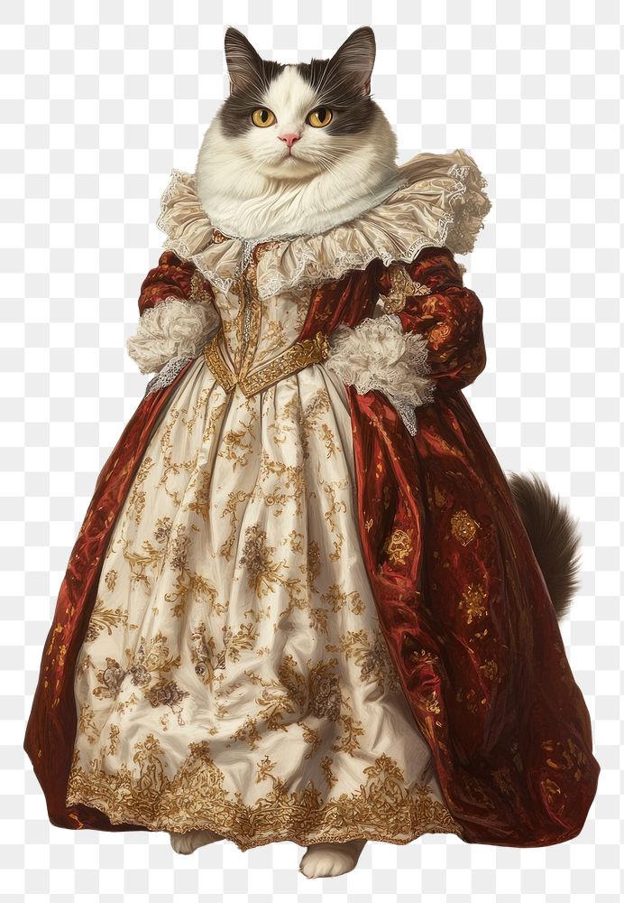 PNG Ragdoll cat costumes wearing Baroque Fantasy Gown animal dress illustration.