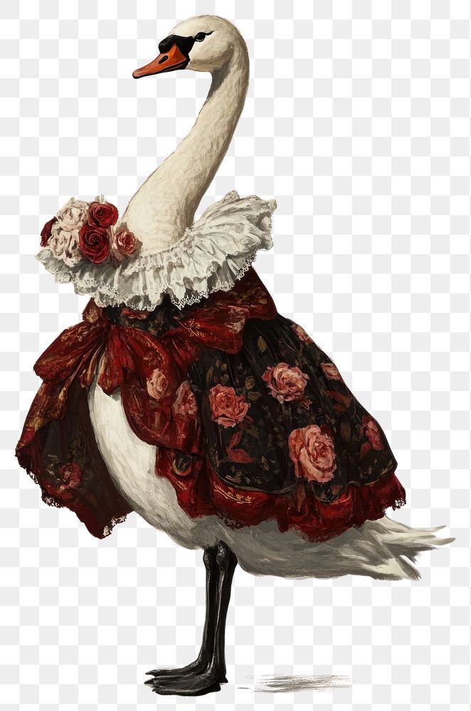 PNG Swan costumes wearing Baroque Fantasy Gown animal illustration painting.