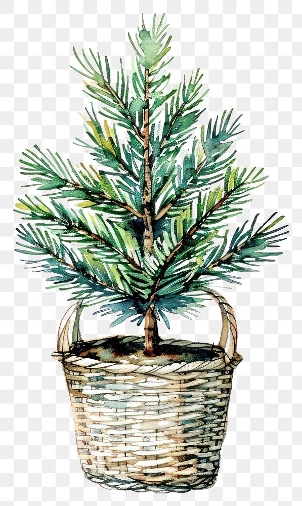 PNG Watercolor pine tree in basket