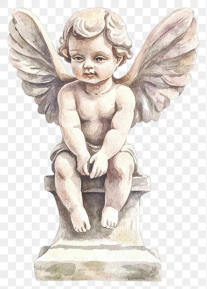 PNG Cupid Statue statue art watercolor.