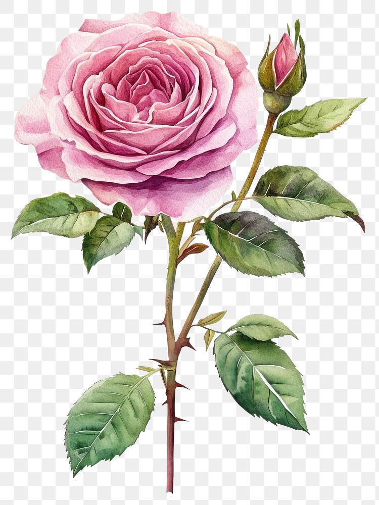 PNG English pink Roses rose illustration watercolor.