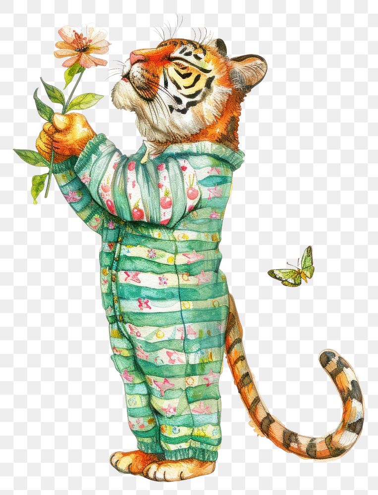 PNG Tiger holding flower illustration