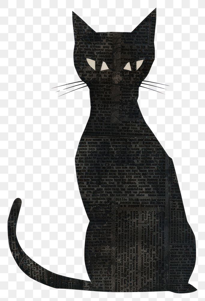 PNG Ephemera paper black cat graphic art illustration.