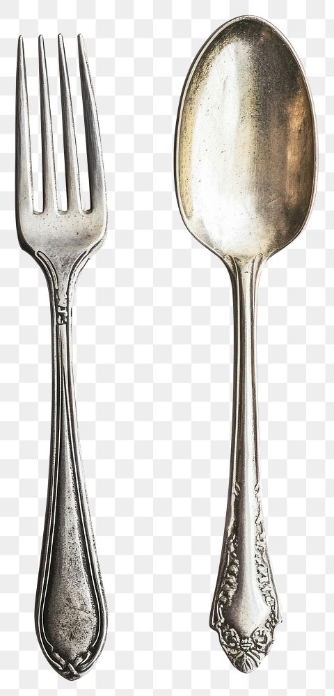 PNG Silver spoon and fork set cutlery silver tableware.