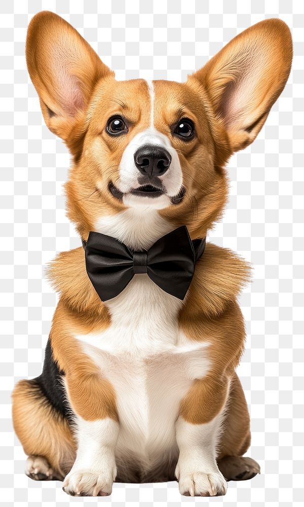 PNG Corgi dog wears black bow bowtie corgi pet.