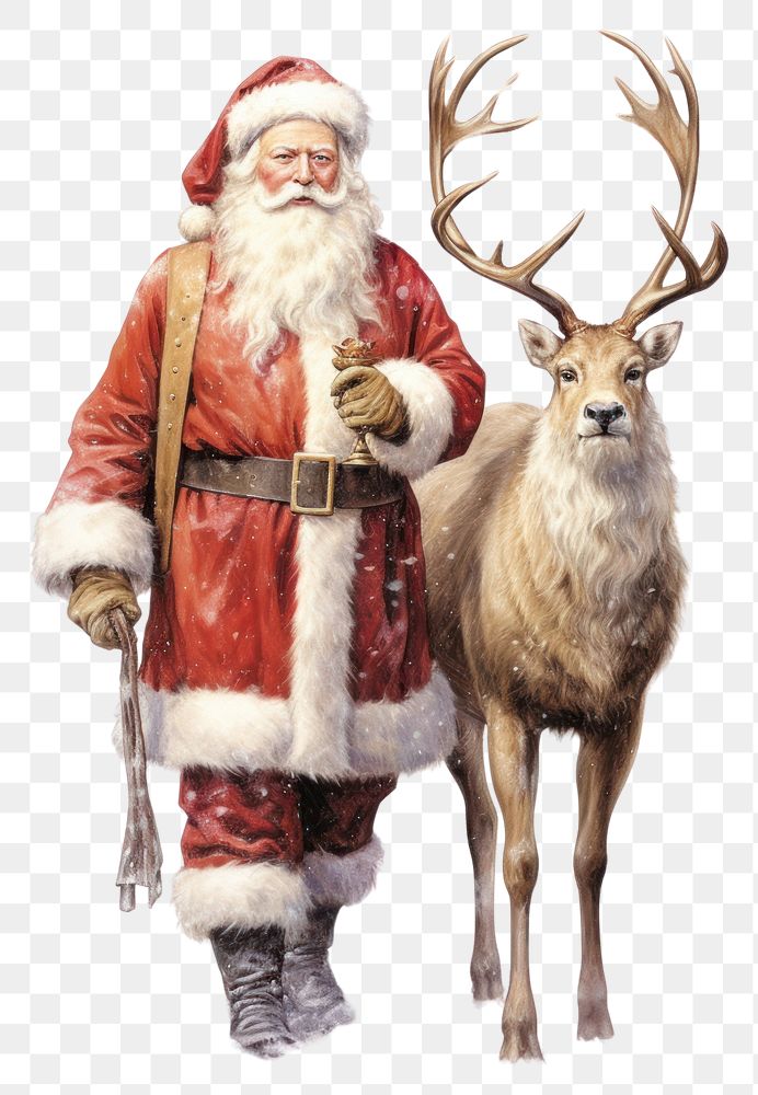 PNG Majestic santa with raindeer illustration accessories traditional.