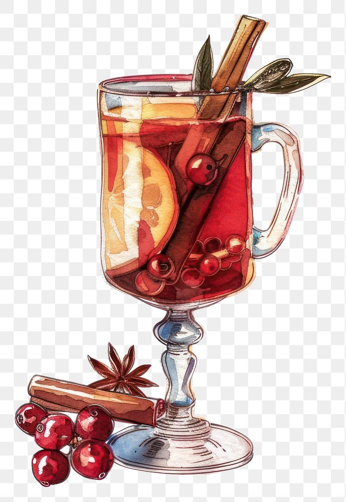 PNG An isolated mulled wine illustration watercolor beverage.