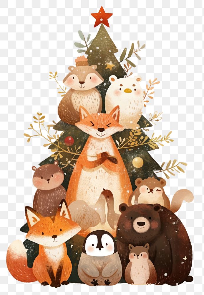 PNG Cute forest animals christmas illustration squirrel.