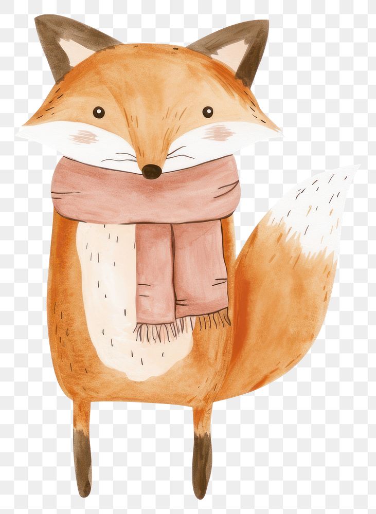 PNG Standing fox with scarf art illustration hand-drawn.