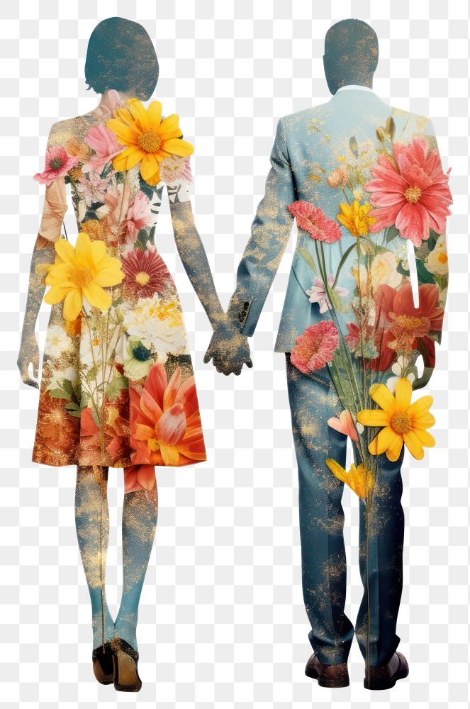 PNG Couple holding hand flower pattern adult.