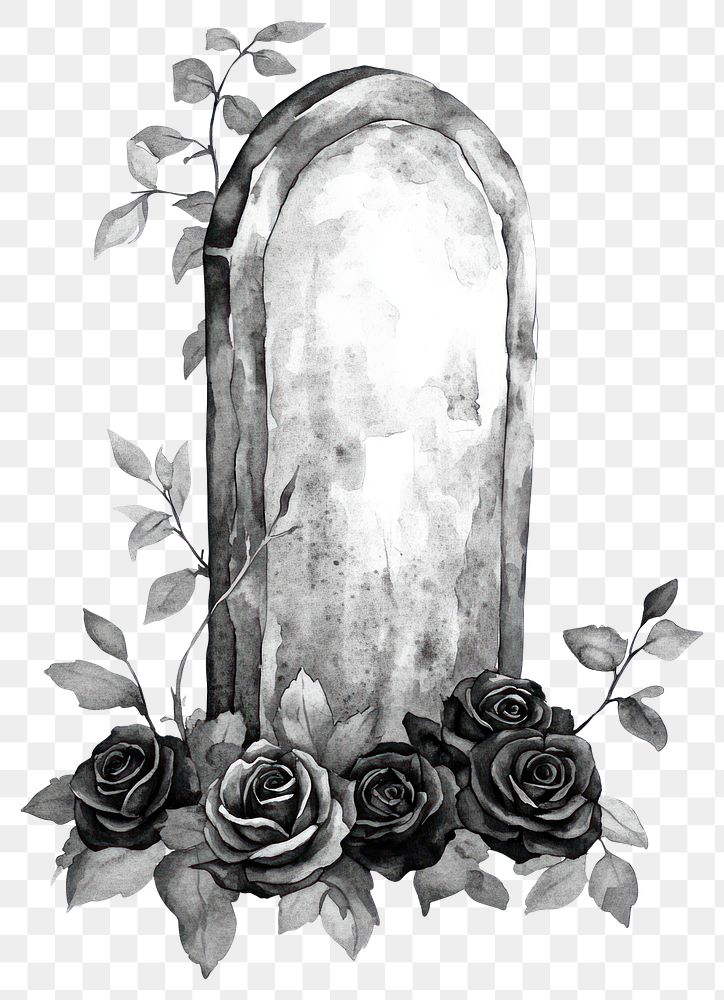 PNG A Gravestone with Black roses gravestone art illustration.