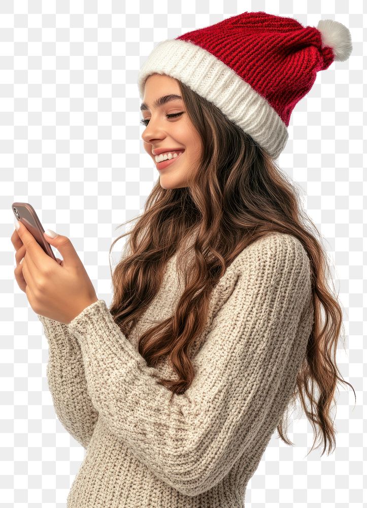 PNG Real young woman hat sweater photo.