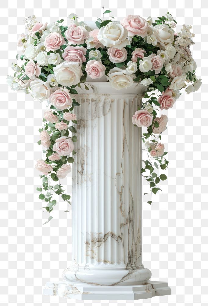 PNG White marble pillars decorated wedding flowers roses.