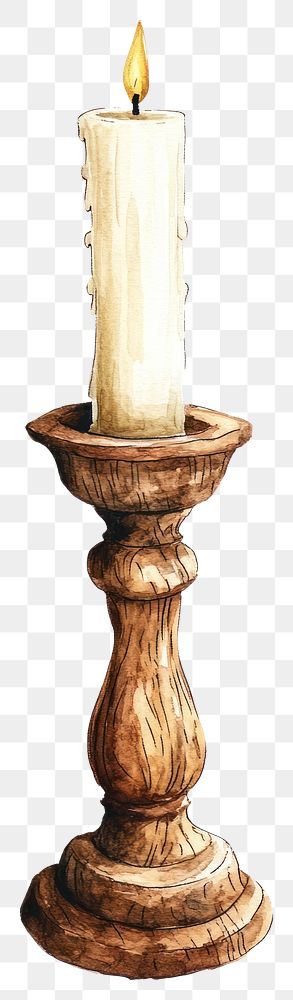 PNG Wooden candlestick illustration candleholder hand-drawn.