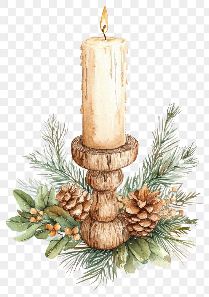 PNG Wooden candlestick illustration watercolor christmas.