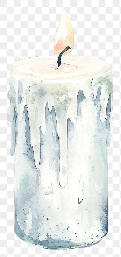 PNG White candle watercolor white art.