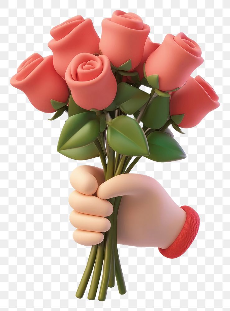 PNG Hand holding flower bouquet flowers roses illustration.