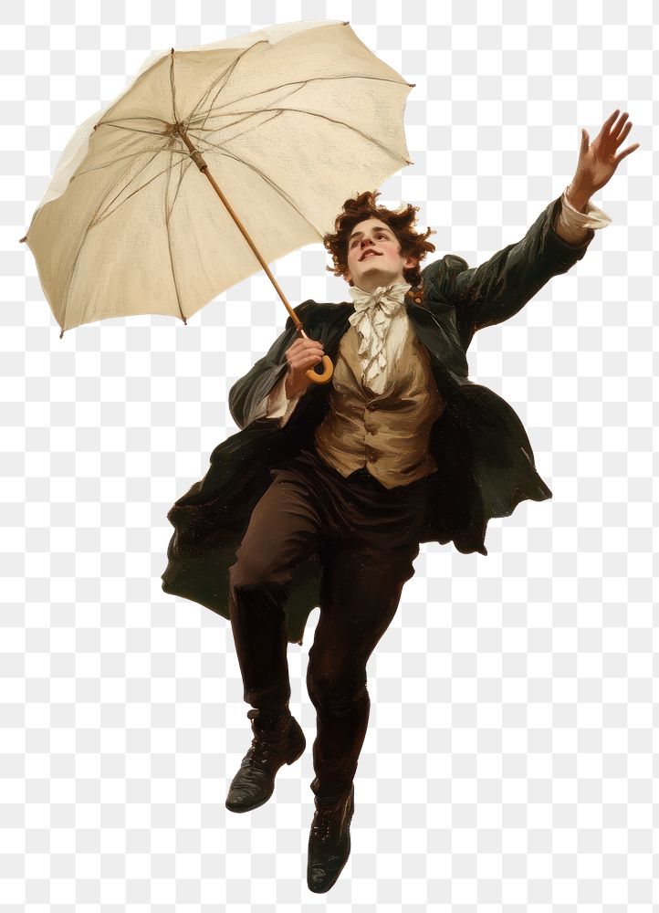 PNG A person with an umbrella floating upwards man background victorian.