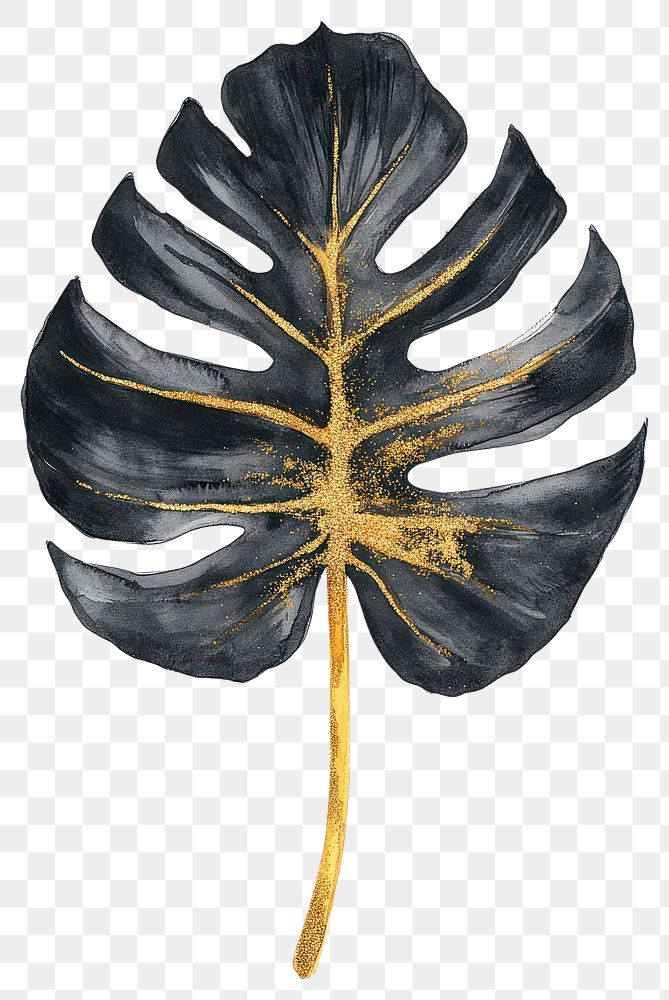 PNG Charcoal black monstera leaf plant gold illustration.