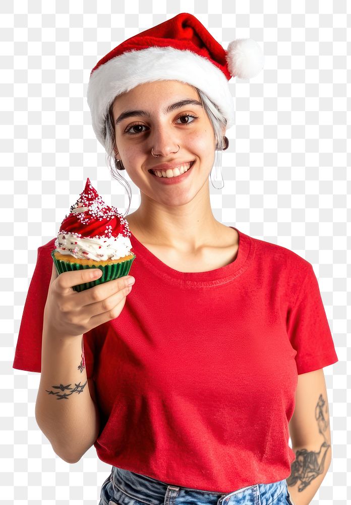 PNG A happy transgender carrying a christmas cup cake photography background portrait.