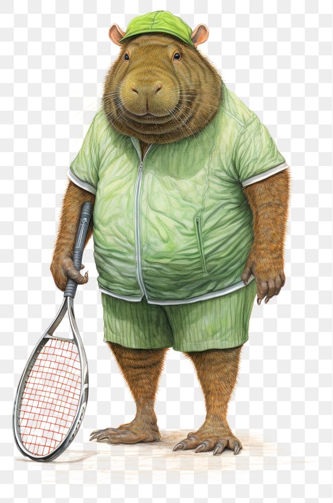 PNG Capybara character Tennis tennis wildlife racket.