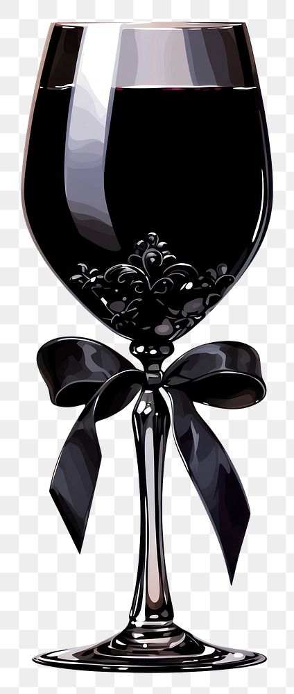 PNG Coquette Black Phantom wine glass ribbon black black ribbon.