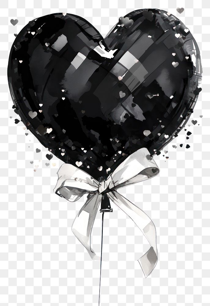 PNG Black coquette heart balloon illustration watercolor romantic.