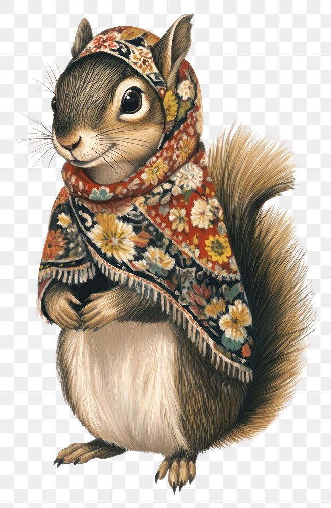 PNG Squirrel in a traditional Russian folk dress with a headscarf squirrel animal cute.