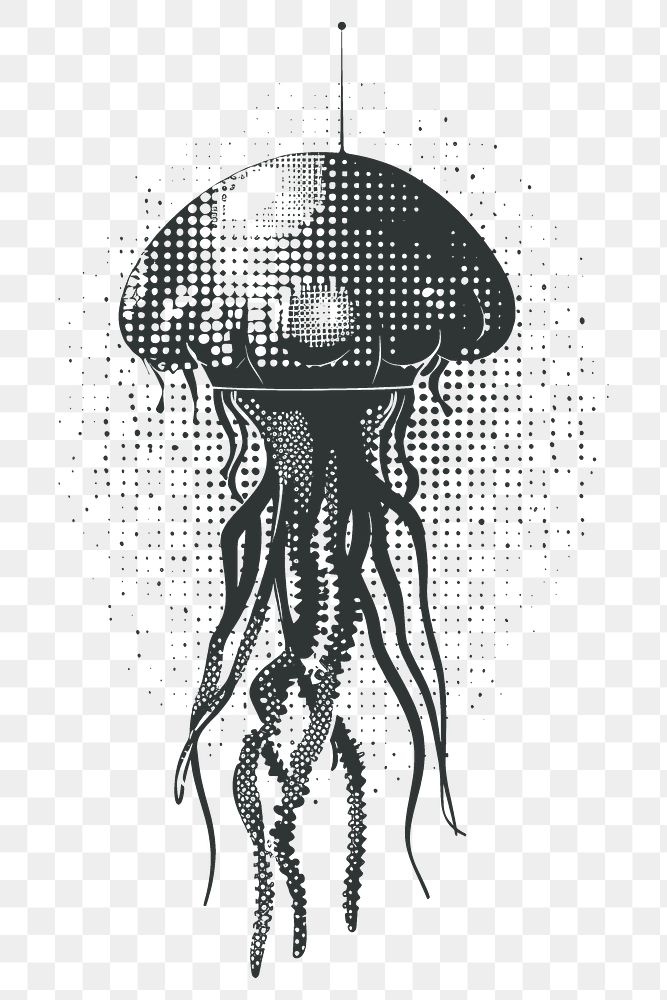 PNG A jellyfish made of lightbulbs black white art.