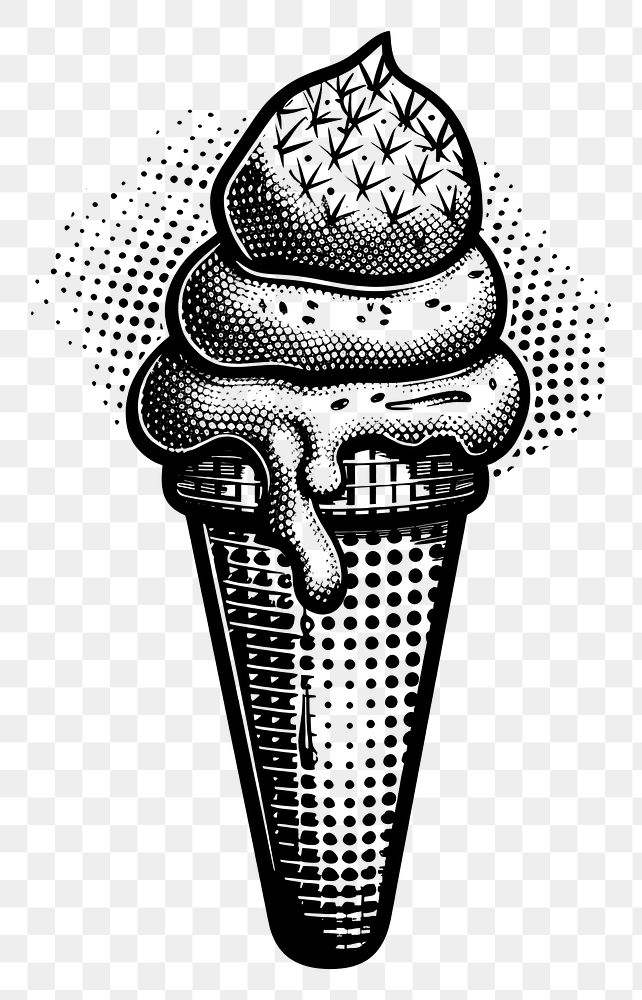 PNG Cactus with a dripping ice cream cone dessert texture black.